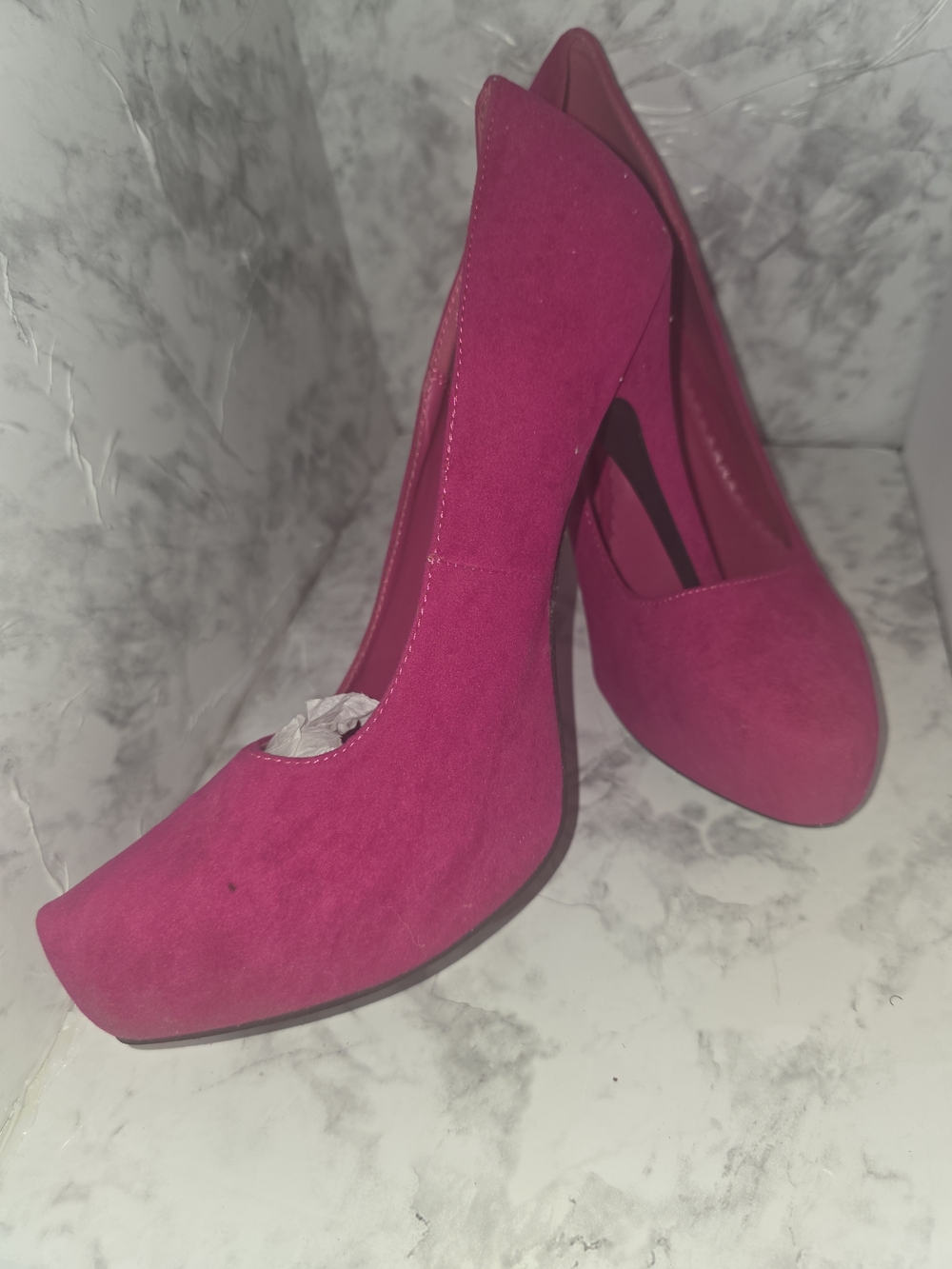 Qupid Hot Pink Suede Platform Pumps
